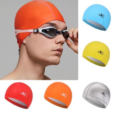 หมวกว่ายน้ำกันน้ำสำหรับผู้ใหญ่ยืดหยุ่นหลากสีระบายอากาศได้สวมใส่สบายฝาครอบป้องกันหูอุปกรณ์ว่ายน้ำ
