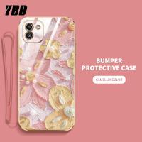 YBD ดีไซน์ใหม่เคสโทรศัพท์สำหรับ Samsung A05 A03 A04 F14 A04E เคสชุบน้ำมันเคสภาพวาดลายดอกไม้เคสแถมฟรีสายคล้อง