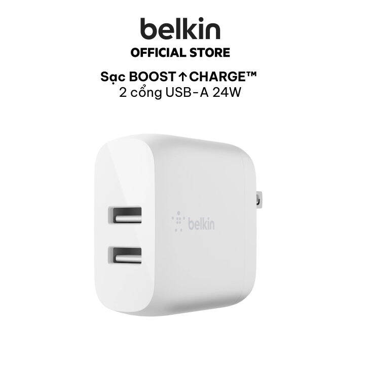 Adapter sạc BOOST↑CHARGE™ Belkin Dual USB-A 24W - WCB002dqWH 