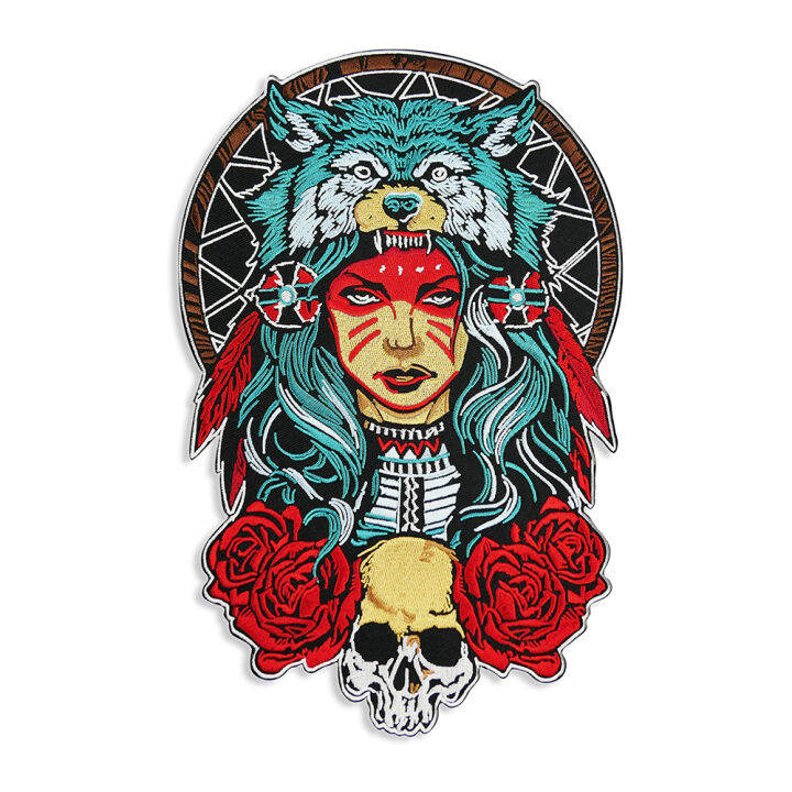 queen-of-the-forest-skull-embroidery-patches-17-27cm-big-back-iron-on-patch-appliques-rose-and-wolf-mc-bikers-jackets-vests