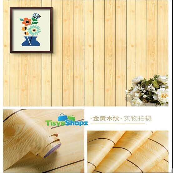 WALLPAPER STICKER MOTIF SERAT KAYU MUDA GARIS COKLAT/WALLPAPER MOTIF