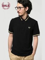 FRED PERRY ผู้ชายธุรกิจชาวอังกฤษเสื้อโปโลลายทางเสื้อยืดลาเพลแขนลำลองขาสั้น M2คลื่นหูข้าวสาลี