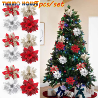 [Timmo House]5Pcs ผงทองเทียมเทียมดอกไม้คริสต์มาส Merry Christmas Tree ตกแต่งบ้าน DIY Xmas ของขวัญ Ornament