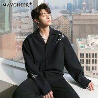 MAYCHEER   ชุดสูทผู้ชายแฟชั่นวัยเยาว์เดียวแฟชั่นใหม่ปกคอพับแบบทันสมัยแจ็คเก็ตแขนยาว