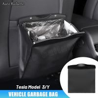 【LZ】❀▨✐  Para Tesla Modelo 3 Modelo Y 2023 2022-2016 Carro Saco De Lixo Preto Assento Traseiro Saco À Prova D Água Lixo Latas de Armazenamento Pendurado