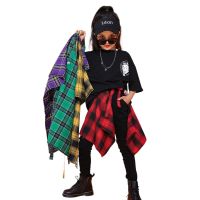 Childrens Streetwear Hip Hop Plaid Apron Skirts Kids Fashion Casual Asymmetry Skirt for Girl Boys Stage Clothing Costumes