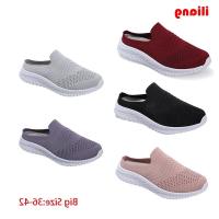COD DSFGERTGYERE Ready Stock Women Mules Shoes Fashion Lazy Shoes Breathable Flyknit Women Flat Shoes Big Size 42