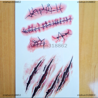 mishun318862 Jingg 3xHalloween 3D Zombie Scars Tattoo With Fake Scab Blood Sticker Costume Makeup