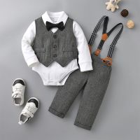 [COD] Cross-border childrens wholesale one generation spring and autumn three-piece clothes baby belt jacket romper boy suit