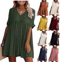 HOT★Women Summer Dress 2023 Europe new chiffon areata contracted knee-length loose v-neck spot Dresses Casual Vestidos AXR135