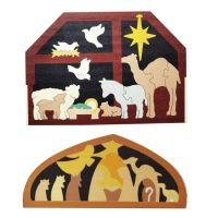Wooden Jesus Puzzle Ornaments Nativity Scene Puzzle for Christmas Kids Play Games Decoration Desert Camel Jigsaw Set