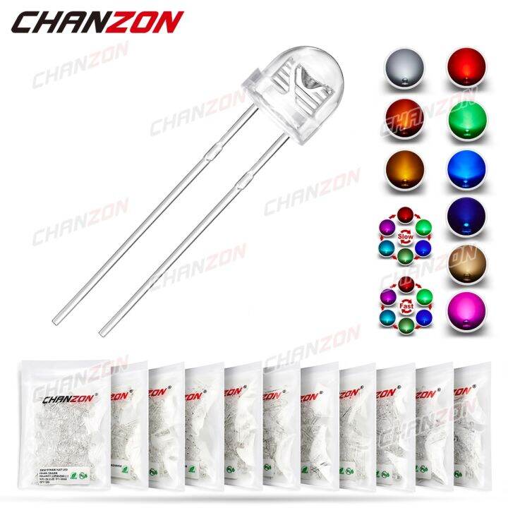 100pcs-5mm-led-emitting-diode-straw-hat-micro-indicator-warm-white-red-green-blue-yellow-orange-uv-pink-rgb-flashing-3v-diy-bulb-electrical-circuitry