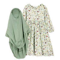 Hijab Floral Print Dress for Girl 2PCs Abayas Kids Clothing Fashion Traditional Muslim Dresses Dubai Kaftan Islamic Clothing