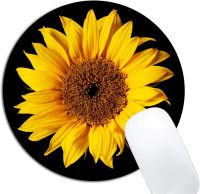 Sunflower Black Sun Flower Mouse Pad Round Non-Slip Rubber Mousepad Laptop Office Computer Decor Cute Desk Accessories Mouse Pad