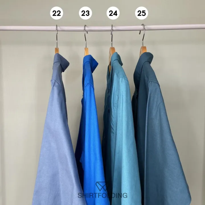 shirtfolding-เสื้อเชิ้ต-แขนยาวคอปก-สีเทานก-สีคราม-กระดุมดำ