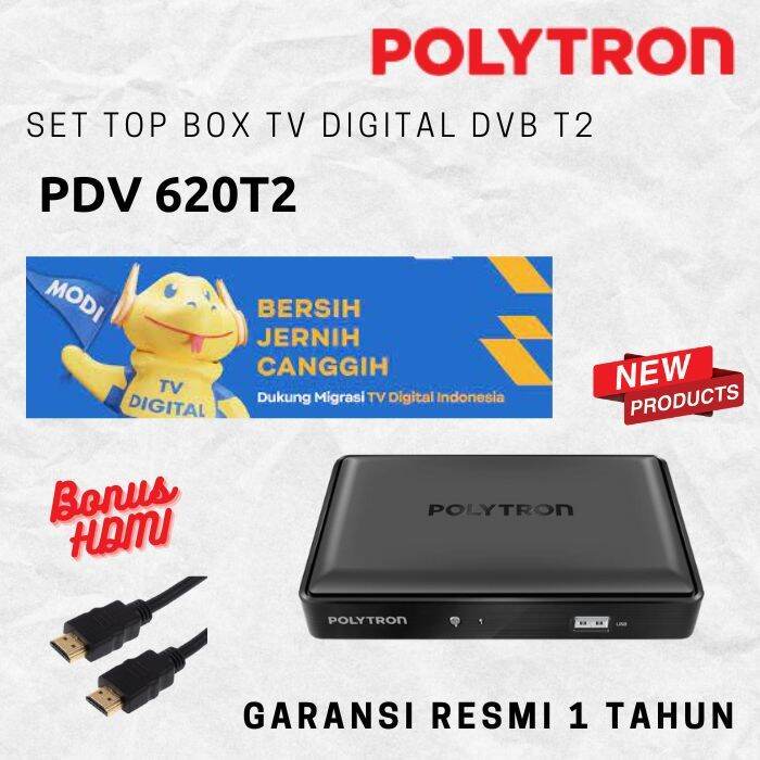 set top box POLYTRON PDV 620T2 stb tv digital DVB T2 original ,segel dan garansi resmi 1 tahun