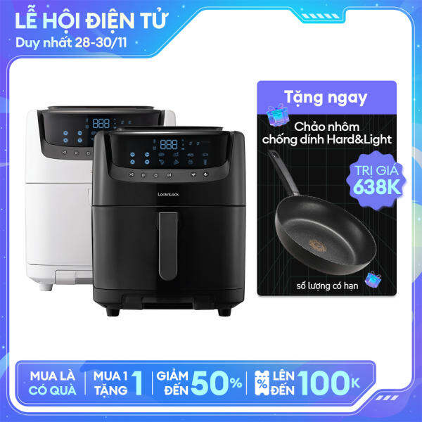 Nồi chiên không dầu kết hợp chức năng hấp Lock&Lock EJF881 (Đen/Trắng) 7 lít – Chiên/Nướng/Hấp – 8 chế độ nấu