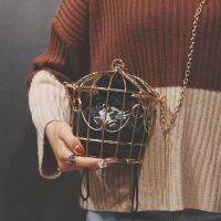 【YD】 2023 Birdcage Evening Clutch Metal Frame Embroidery Purse Woman Gold Tassel Handbag ladiesQ5