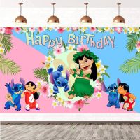 Cartoon Vinyl Custom Lilo Stitch Party Backdrop Stitch Theme Background Wall Cloth Baby Shower Kids Birthday Party Decoration