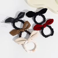 ☢♟✌ New Fashion Leather Velvet Bow Hair Rope Girls Elastic Hair Bands Hair Ties Headwear Girls Women Hair Accessories