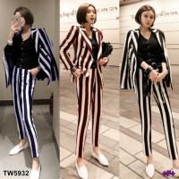 P5932 Set เสื้อสูท+กางเกงขายาวลายริ้ว Se suit jacket + striped trousers