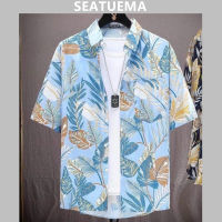 SEATUEMA ฤดูร้อนหลวมวินเทจเสื้อเชิ้ตแขนสั้นผู้ชายหลวมแนวโน้มลำลองมัดย้อมลายดอกไม้เสื้อฮาวายผู้ชาย เสื้อฮาวายชาย เสื้อฮาวายเท่ๆ