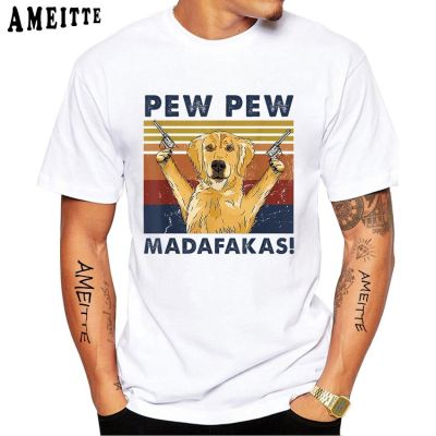 Golden Retriever Pew Pew Madafakas Funny Vintage Dog Classic Print T-shirt Summer Men Short Sleeve Casual Tops Hip Hop Boy Tees XS-6XL