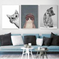 2023♘ Nordic Style Lovely Cat Art Animals Modular Pictures Canvas Painting Posters And Prints Wall Pictures For Living Room Decoration