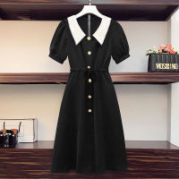 Dress 2023 Summer New Short-sleeved Dress Korean Fashion Fashion Waist Slim French Doll Collar Mid-length Skirt