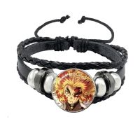 Demon Slayer: Kimetsu no Yaiba Anime Rengoku Kyoujurou Jewelry Adjutable Black Leather Button Bracelet Gift