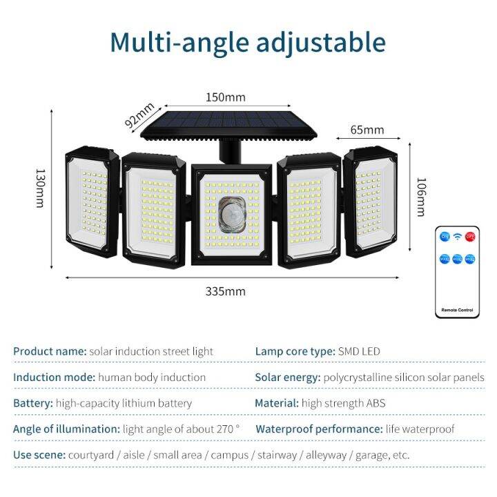 300-leds-พลังงานแสงอาทิตย์ไฟสวนกลางแจ้งไฟ-led-motion-sensor-โคมไฟติดผนังกันน้ำที่มีประสิทธิภาพสปอตไลพลังงานแสงอาทิตย์ปรับ