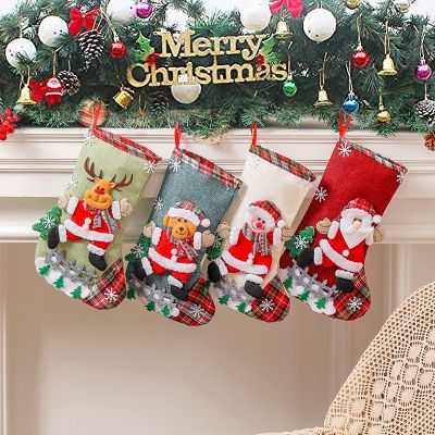 Christmas Stocking Christmas Tree Decor Candy Gift Bag Snowman Santa Claus Elk Bear Print Home Navidad Socks Christmas Gift