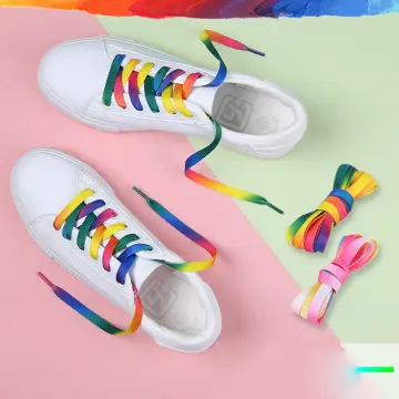 White sneakers with rainbow on sale laces