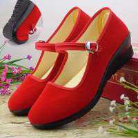 Real Old Beijing Cloth Shoes Female Ho Waiter Mother Work Shoes Generation Big Red Flat Velvet Dance Shoes