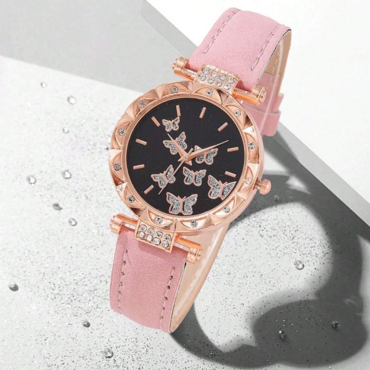 ชุดนาฬิกาผู้หญิงผีเสื้อแฟชั่นยอดนิยม5ชิ้นของขวัญสำหรับสุภาพสตรี