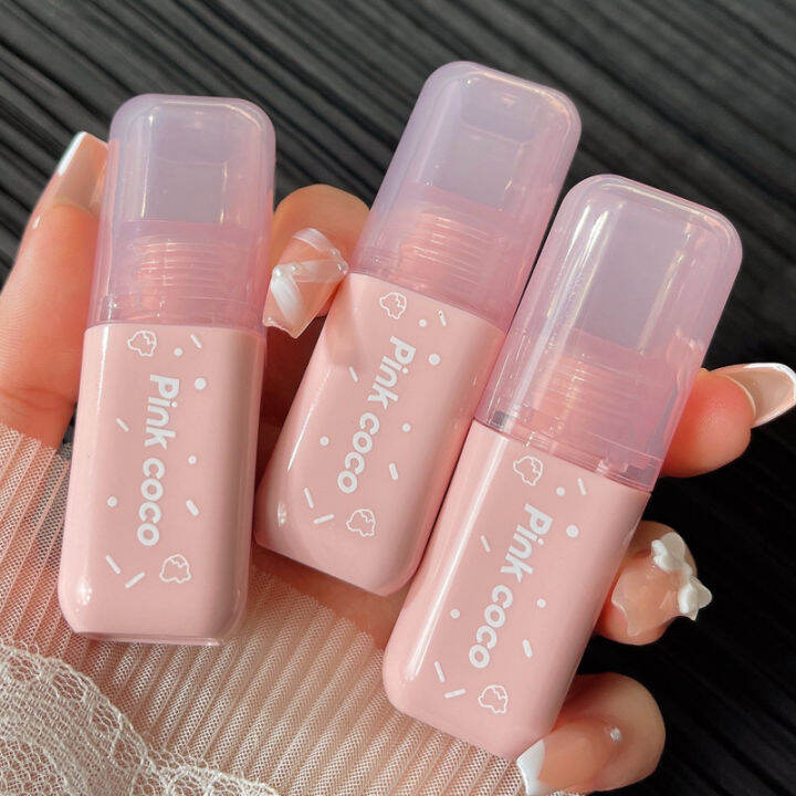 pinkcoco-ลิปสติกเหลวแสงน้ำใสกระจกลิปกลอสลิปเคลือบริมฝีปากแก้วเครื่องสำอางแบบไม่ติดถ้วย