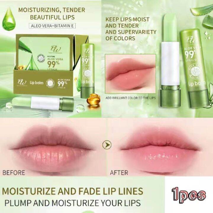 1pcs Moisture Lip Balm With 99 Aloe Vera & Vitamin E Temperature Color