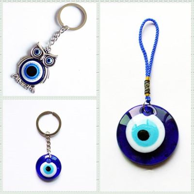 Turkish Glass Blue Eye Pendant Keychain Key Ring For Men Women Gift Unique Vintage Cute Owl Evil Eye Animal Bag Car keychain Key Chains