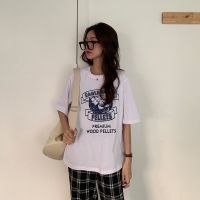 COD Simple eagle print loose mid-length casual short-sleeved womens T-shirt round neck bottoming shirt T-shirt