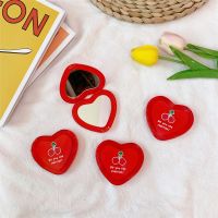 [COD] Korean ins cute cherry heart-shaped mini mirror to make up makeup double-sided portable