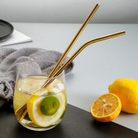 Reusable Drinking Straw Stainless Steel Straws Straight with Cleaner Brush Pouch Set Party Bar for Smoothies Bar Accessories Specialty Glassware