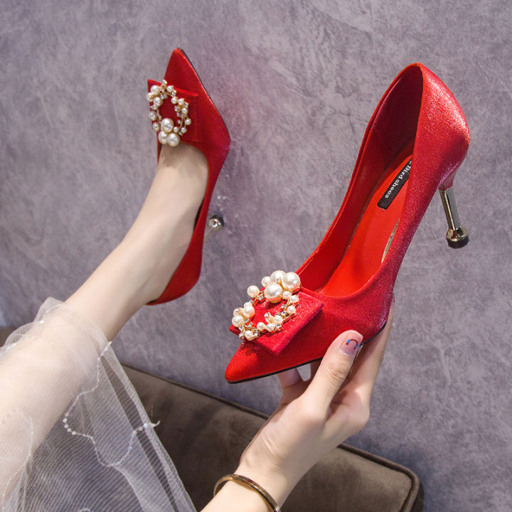 Champagne wedding shoes female 2020 new high heeled wedding dress