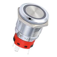 ♛ IndusTech 19mm GQ19BF-11E Momentary Self-Reset Push Button Switch with 12V LED for 3/4 Mounting Hole