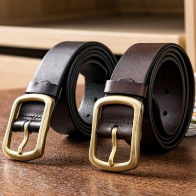 [for ten years continuously] belt male dermal needle retaining youth leisure male tide layer of pure cowhide brass buckle belts