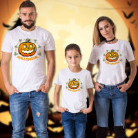 Halloween t-shirt ชุดครอบครัวลายฟักทองผ้าฝ้าย 100% สีดำท็อปสุขสันต์วันฮาโลวีน A002