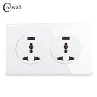 【Best value for money】 Coswall แผงกระจกคริสตัล2 Gang 13A Wall Outlet Power Socket พร้อม Dual USB Fast Charging Port 146มม. * 86มม. R11 Series