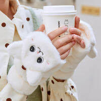 แฟชั่นผู้หญิง Plush ถุงมืออุ่นขนสัตว์กระต่าย Cat Mittens Flip Fingerless ถุงมือนุ่มหนาถุงมือครึ่งนิ้ว Winter