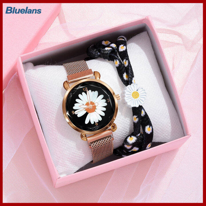 bluelans-ผู้หญิงสุภาพสตรีสายรัดข้อมือลายตาข่ายหมายเลขอาราบิกควอตซ์กำไลนาฬิกาข้อมือของขวัญ