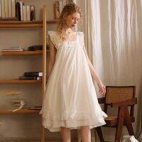 Retro Bow Nightdress 2022 New Pajamas Womens Summer Sleeveless Nightgown Sweet Fairy Palace Style White Dress Pajama for Female