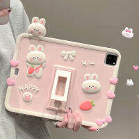 CrashStar 3D เคสซิลิโคนนิ่มรูปกระต่ายสีชมพูน่ารัก Casing Tablet กับขาตั้งสำหรับไอแพด Mini 6 iPad 9.7 6th Air 3 4 5 iPad 10.2 7 8 9 10 Gen iPad Pro 11 12.9นิ้ว2022 2021 2020เคส iPad ที่กันกระแทกด้วยขายึดแท่นวางพับได้